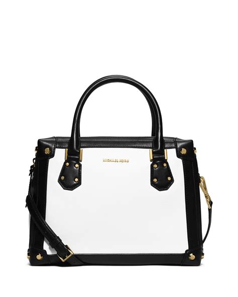 michael michael kors taryn medium two-tone satchel bag white black|Taryn Small Leather Convertible Crossbody Bag .